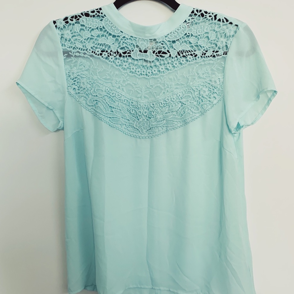 NWOT Downeast Crochet Lace Mint Blouse